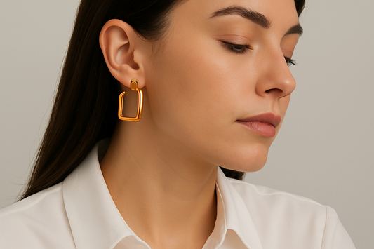 Blouses, Office Wear Topics: 18K Gold Plated Square Hoop Earrings