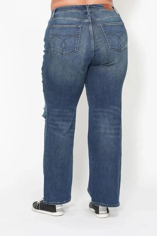 Judy Blue Full Size Hw Ripped Knee Dad Jeans