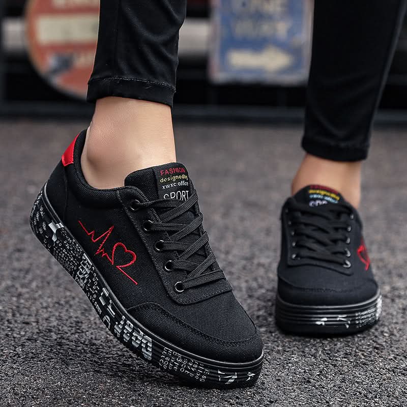 Round Toe Lace Up Platform Sneakers Black
