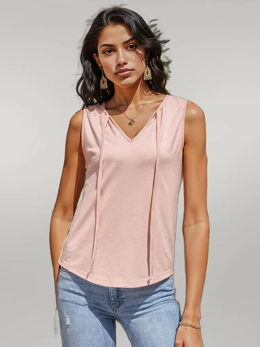 Ivy Lane Solid Tie Neck Tank Watermelon pink