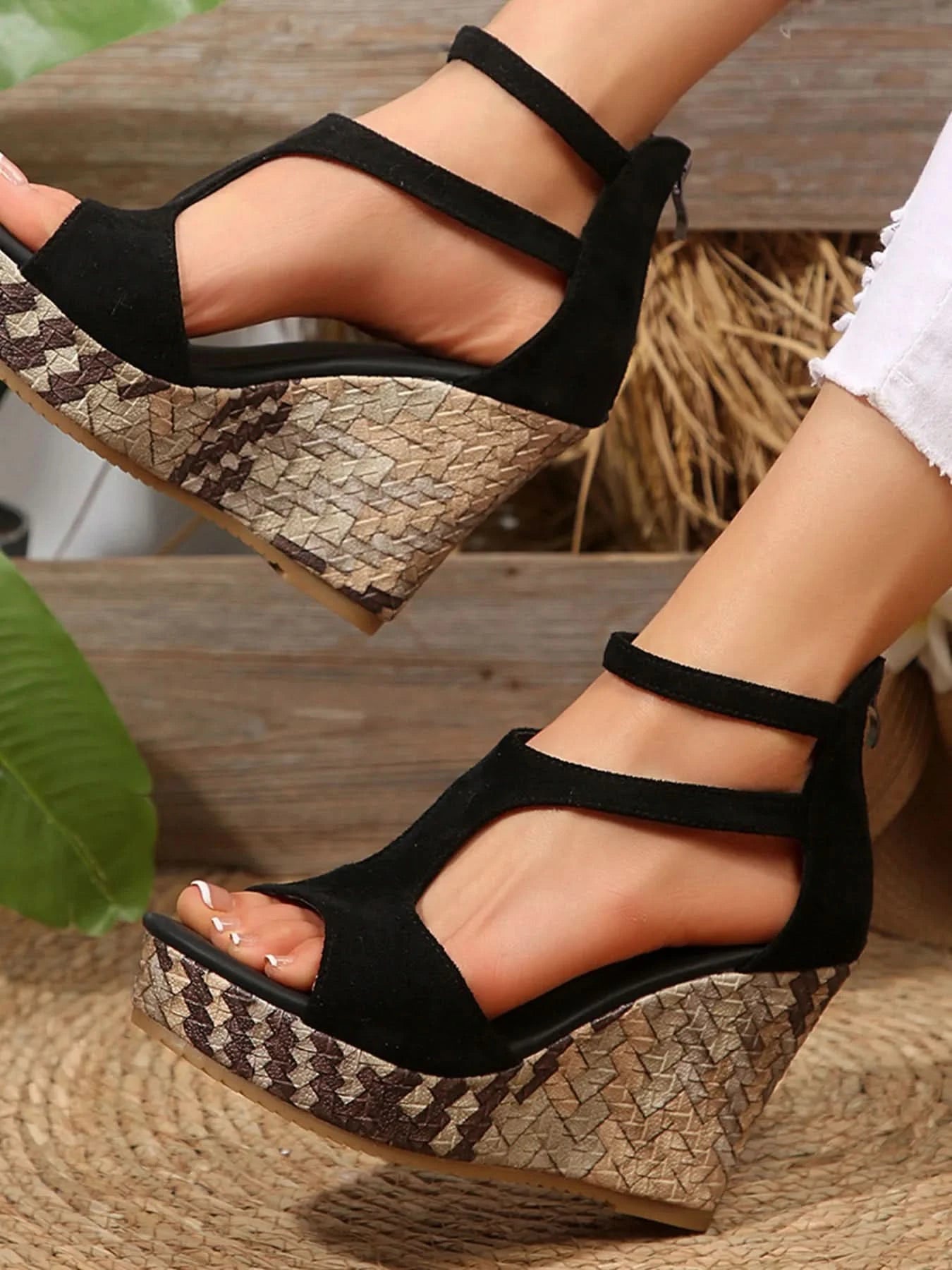 Cutout Wedge Platform Sandals