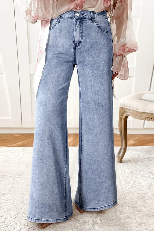 High-Waisted Wide Leg Flare Jeans Light Blue