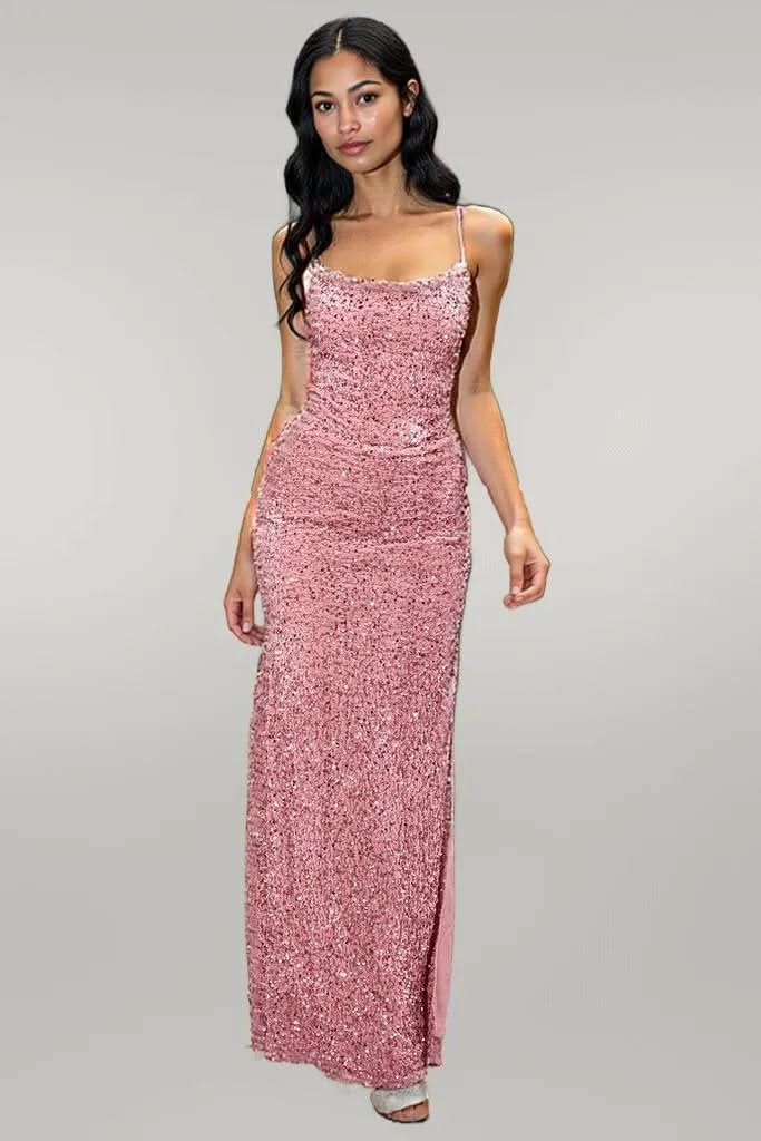 Sequin Backless Split Maxi Dress