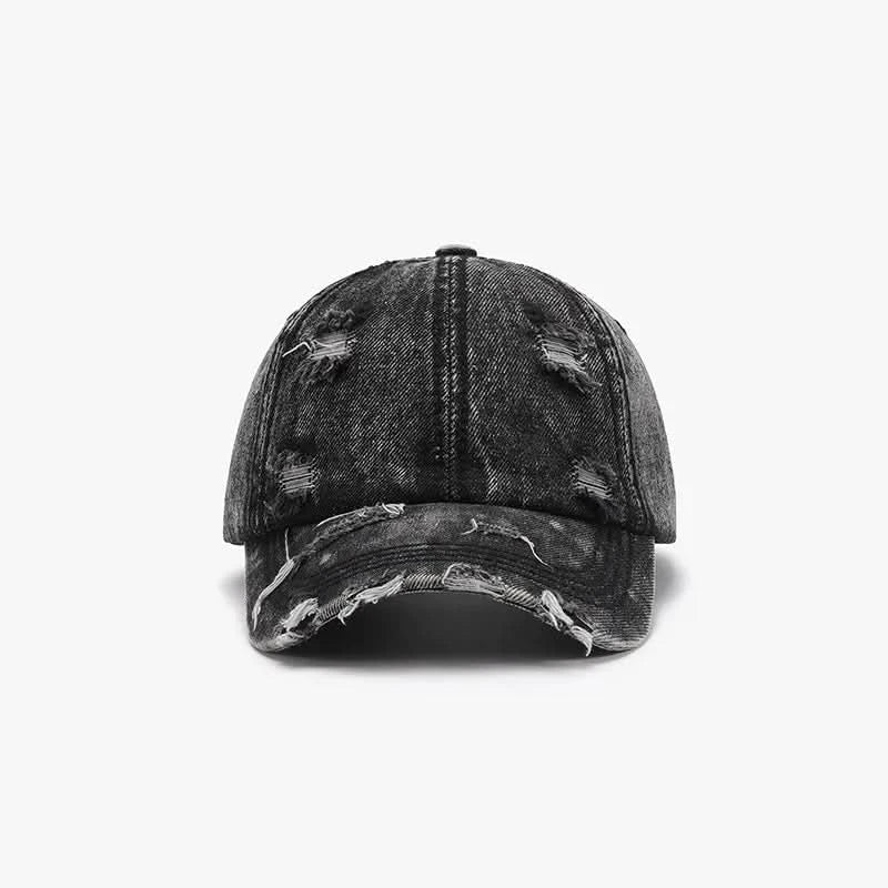 Distressed Cotton Baseball Cap Black One Size