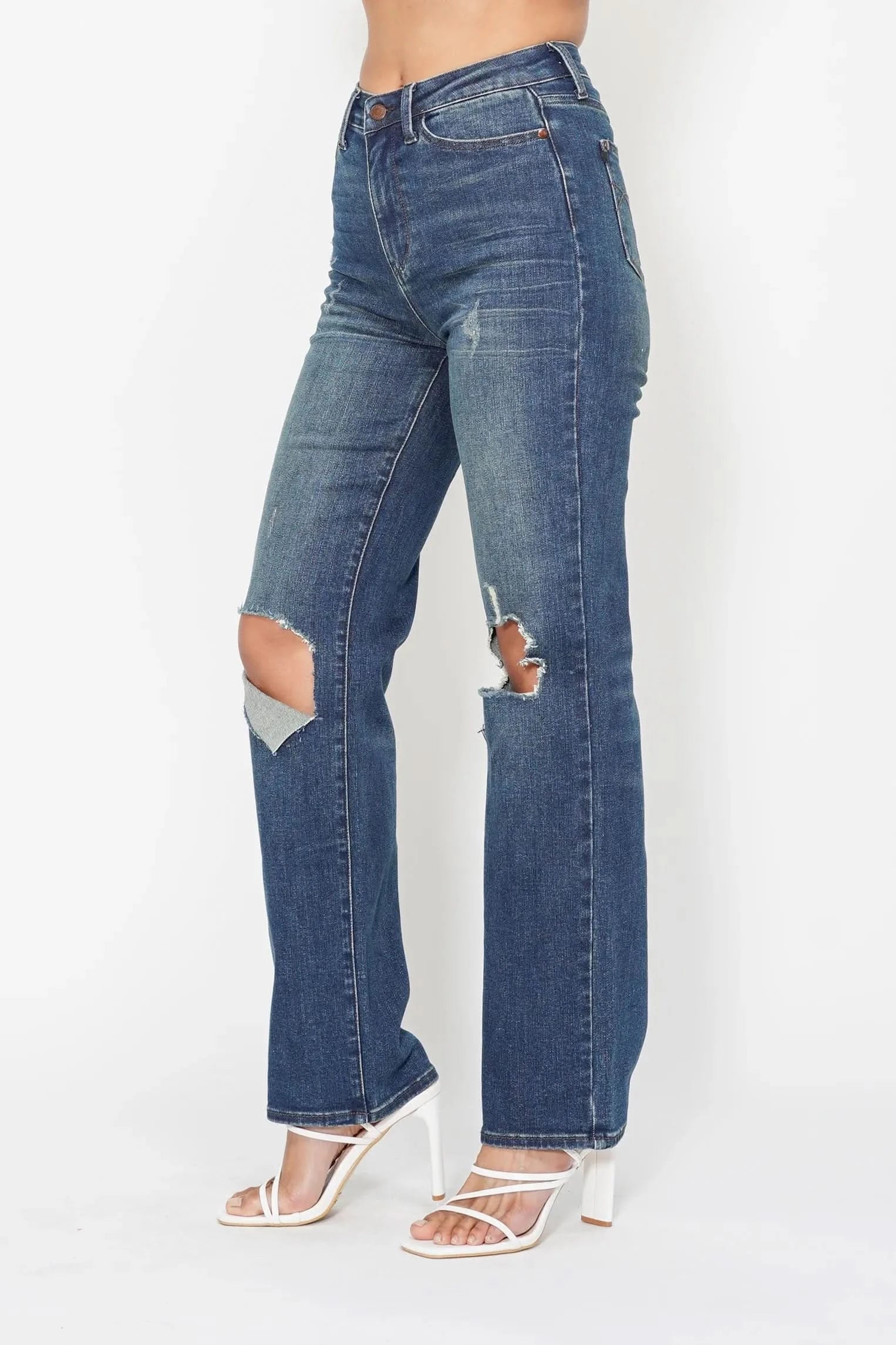 Judy Blue Full Size Hw Ripped Knee Dad Jeans