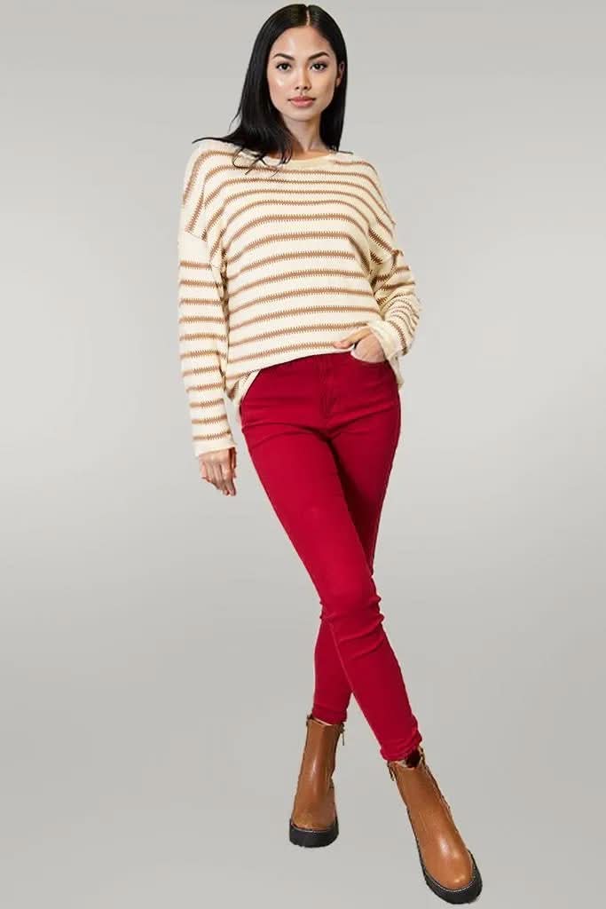 Double Take Striped Boat Neck Sweater