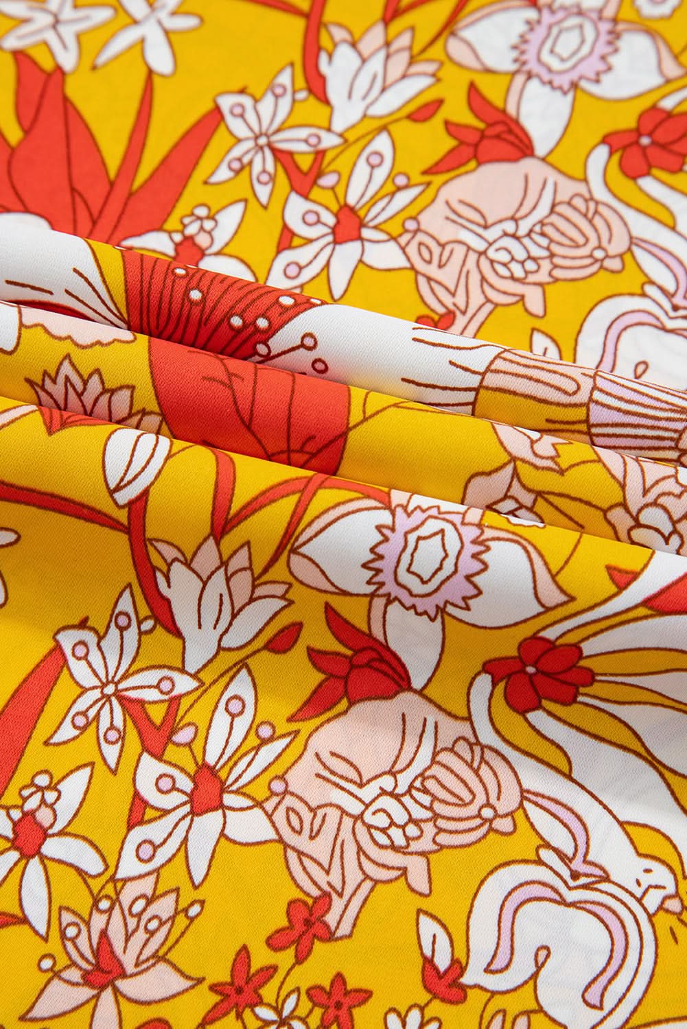 Orange Floral V Neck Wide Leg Sleeveless Jumpsuit Orange 100%Polyester