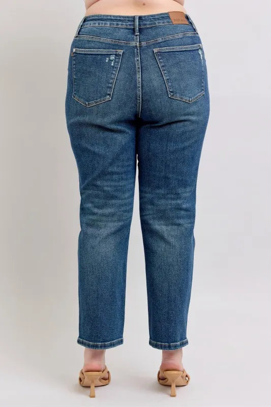 Judy Blue Full Size High Waisted Rigid Magic Non-destroy Straight Leg Jeans Dark