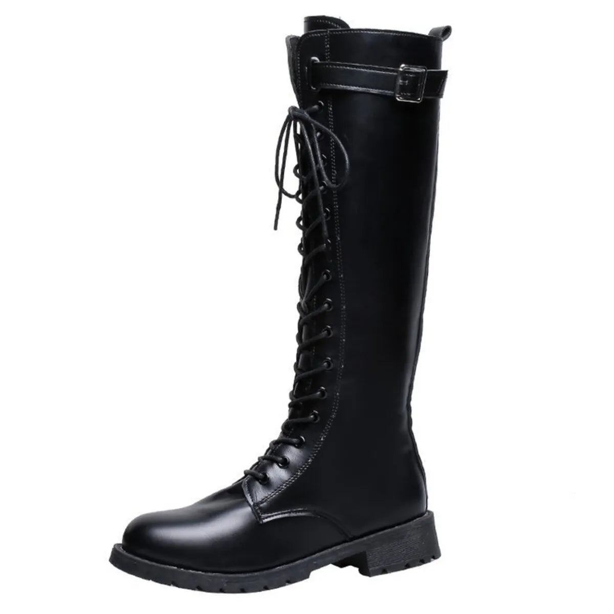Leather Lace-Up Combat Boots Black