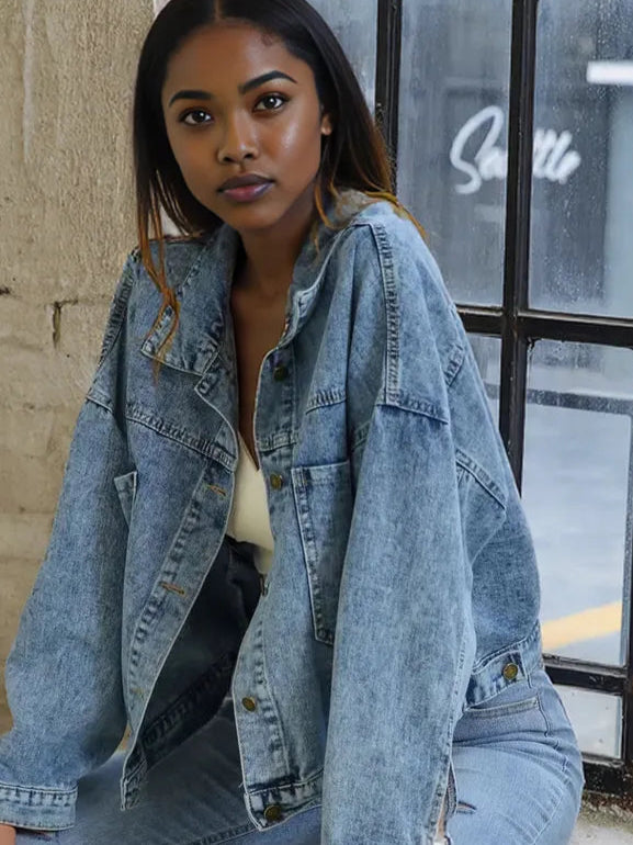 Button Down Drop Shoulder Denim Jacket