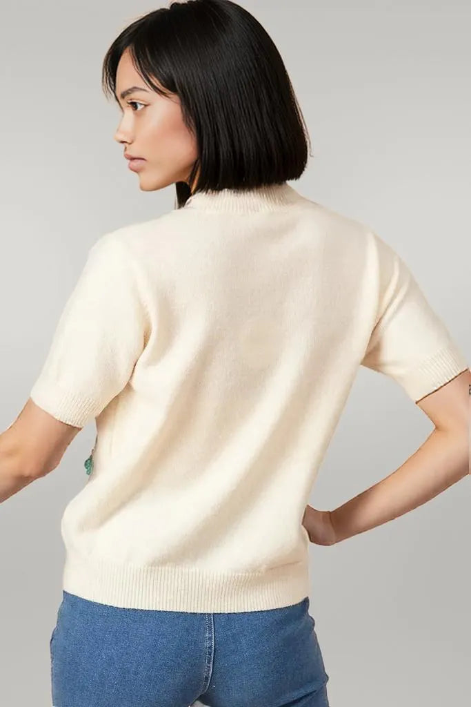 BiBi Crochet Flower Patch Sweater Top