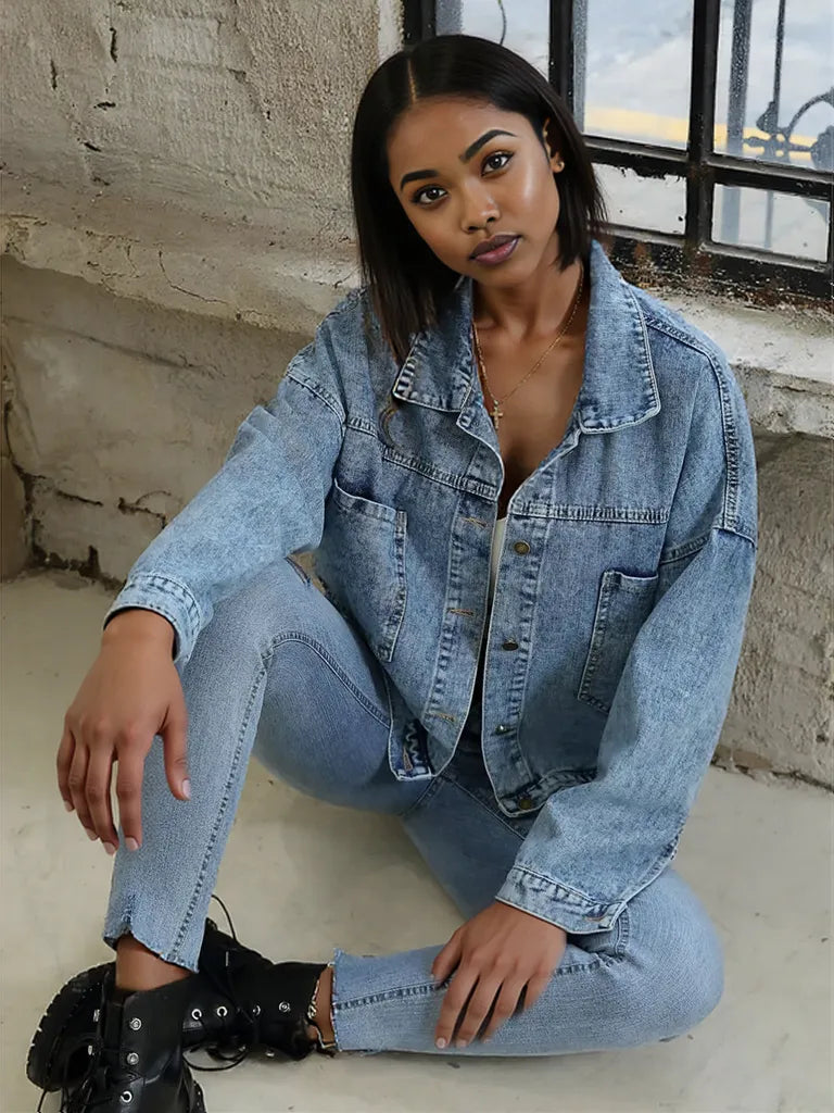 Button Down Drop Shoulder Denim Jacket