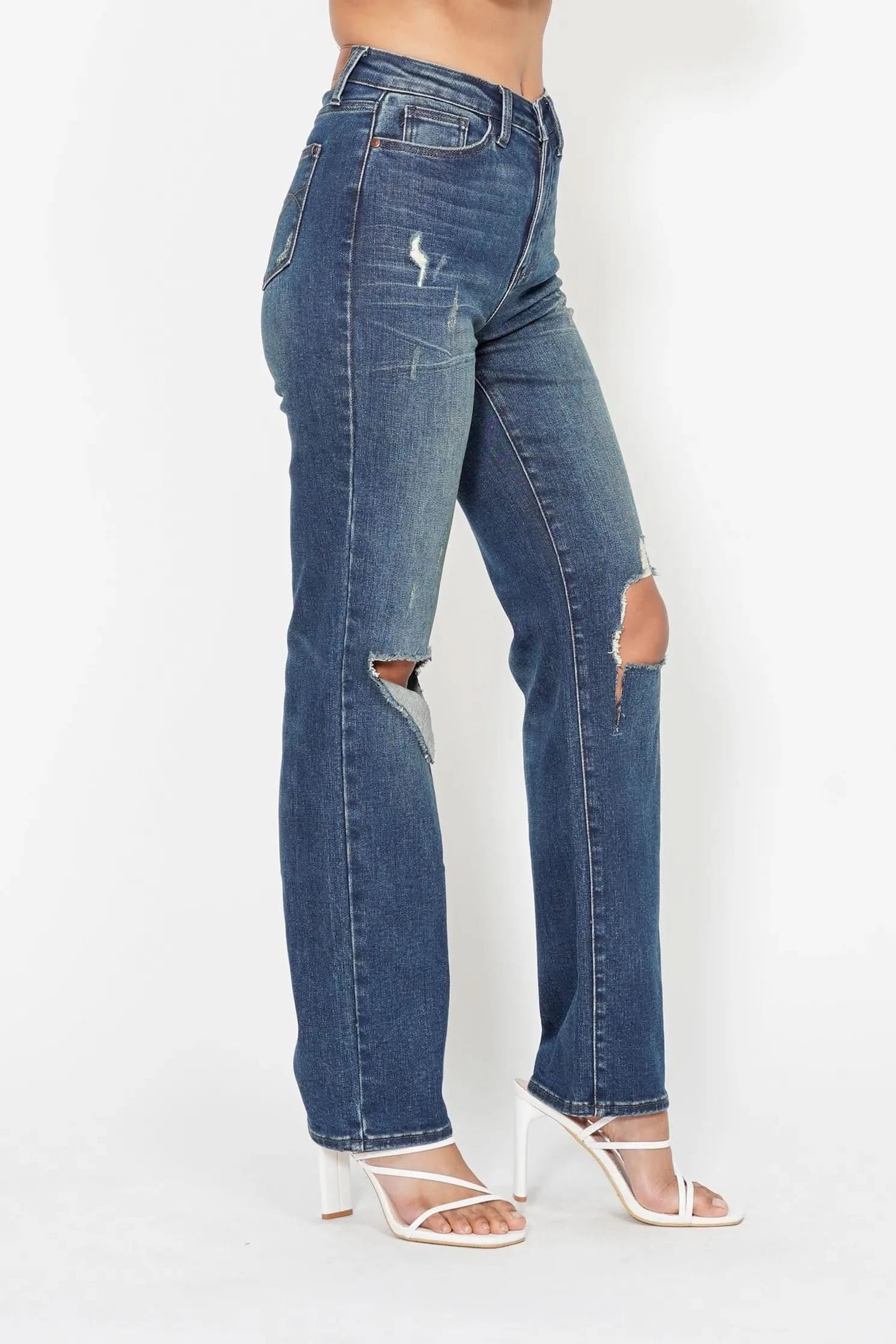 Judy Blue Full Size Hw Ripped Knee Dad Jeans