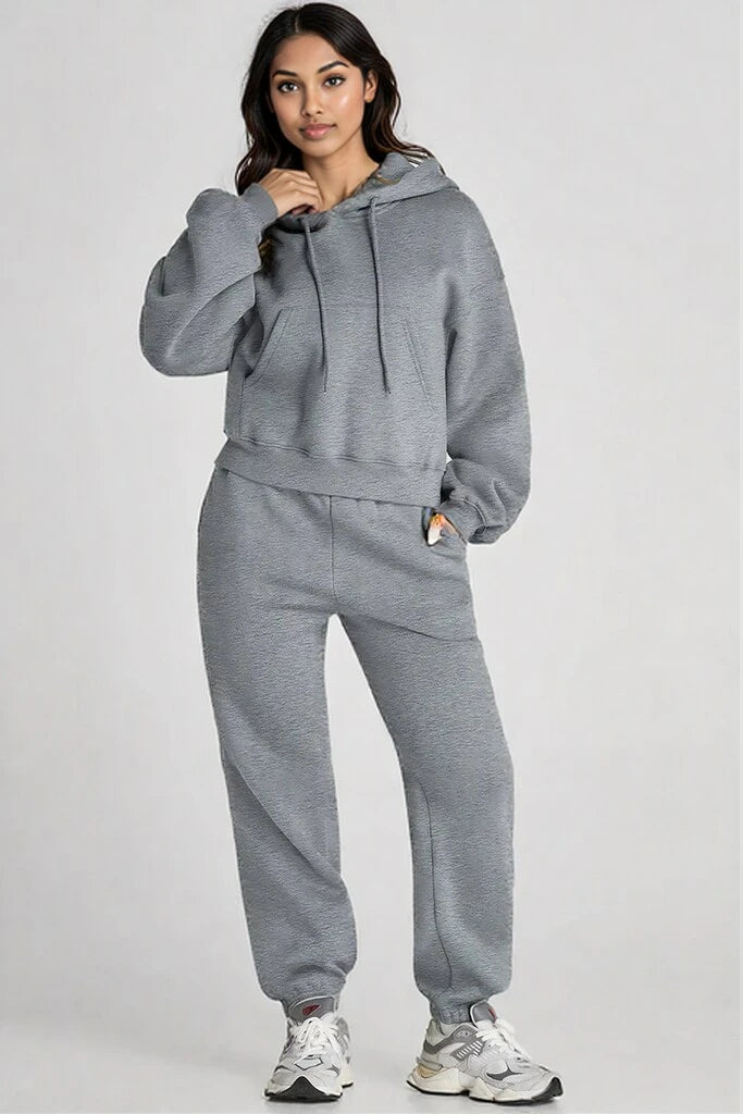 Dropped Shoulder Hooded Top and Pants Active Set
