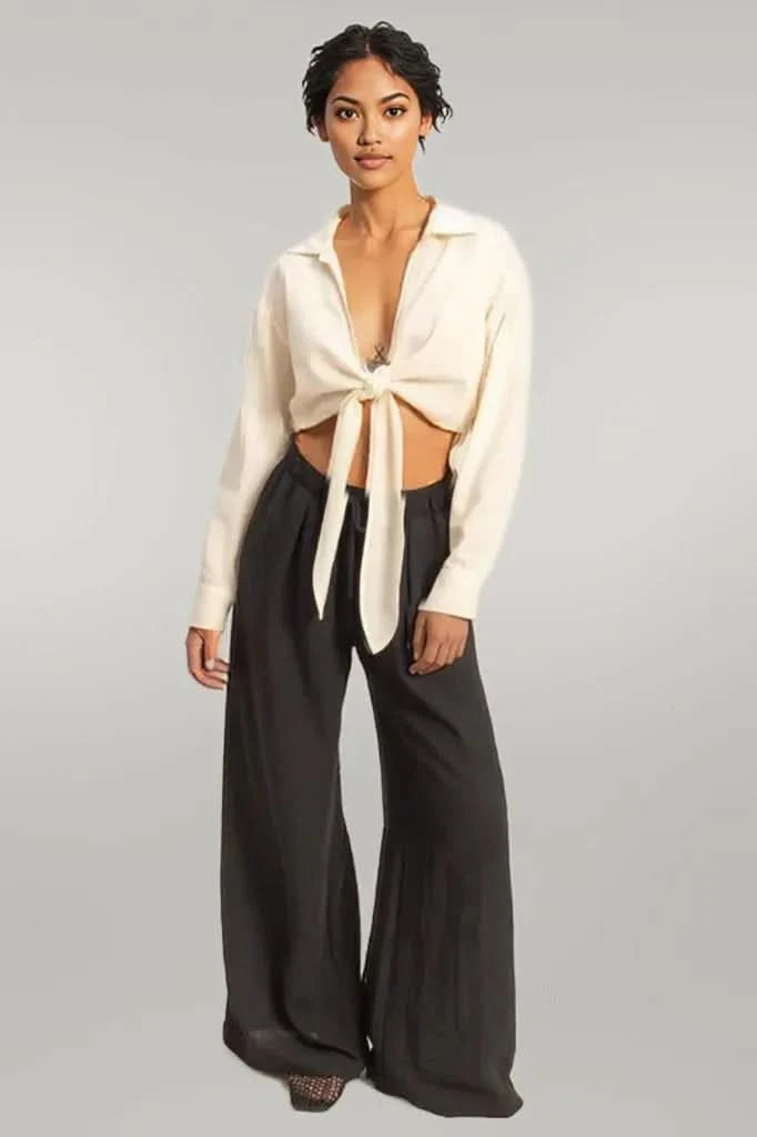 HYFVE Washed Tie Front Crop Top WHITE