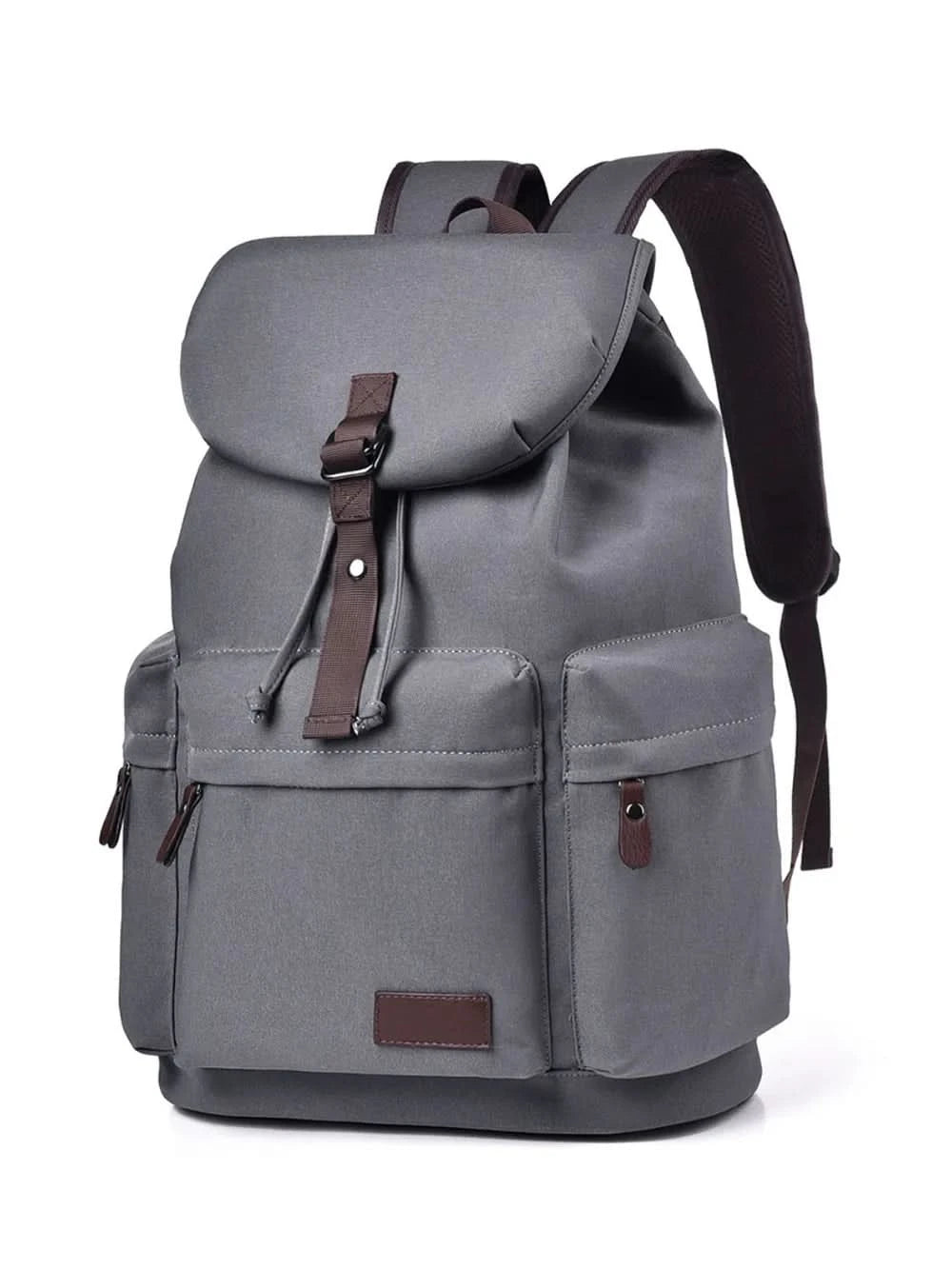Multi Pockets Adjustable Strap Canvas Backpack Bag Gray One Size