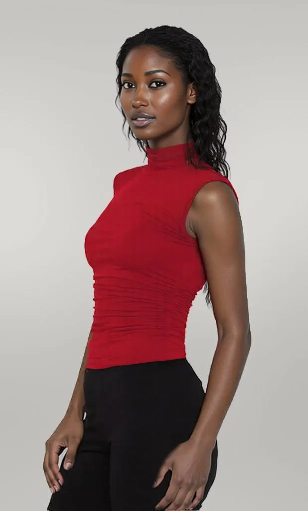 Lovelet Ruched Mock Neck Tank Orange-Red
