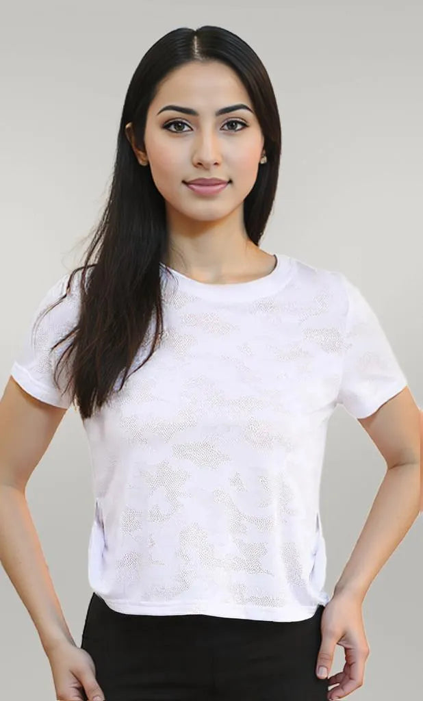 Ice Silk Mesh Round Neck Short Sleeve T-Shirt White