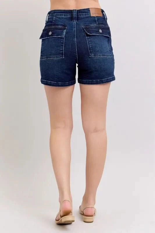 Judy Blue Full Size High Waist Back Flap Pocket Denim Shorts