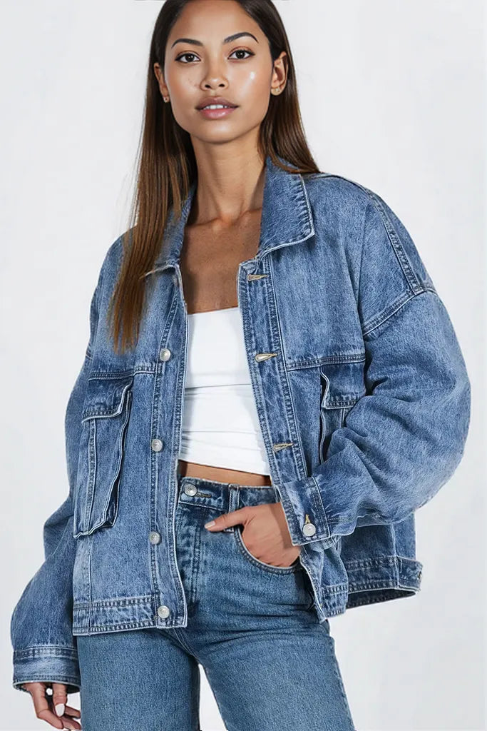 Collared Neck Button Up Denim Jacket