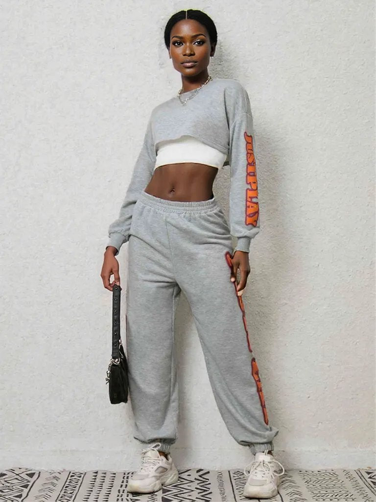 Cropped Sweatshirt and Sweatpants Set