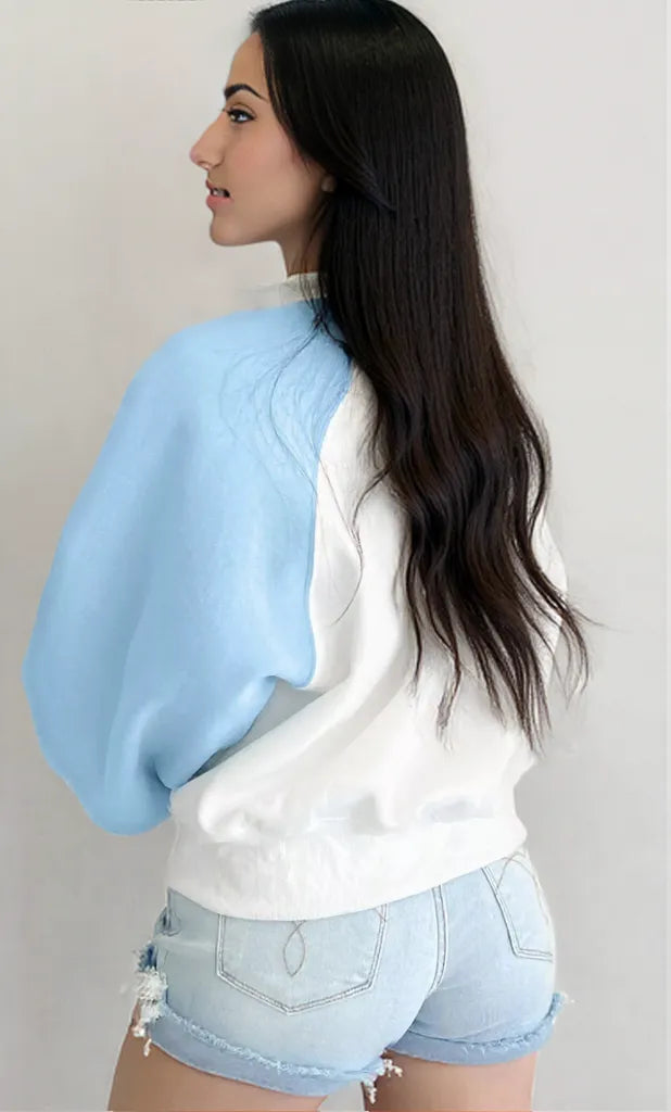 Color Block Snap Buttons Sweatshirt Pastel Blue