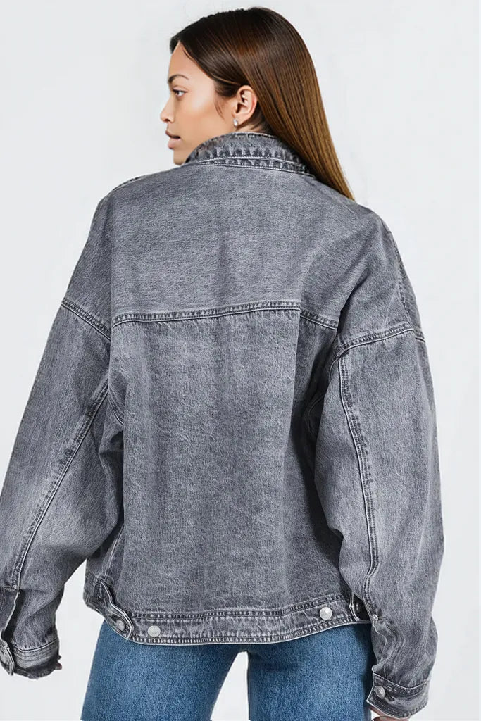 Collared Neck Button Up Denim Jacket