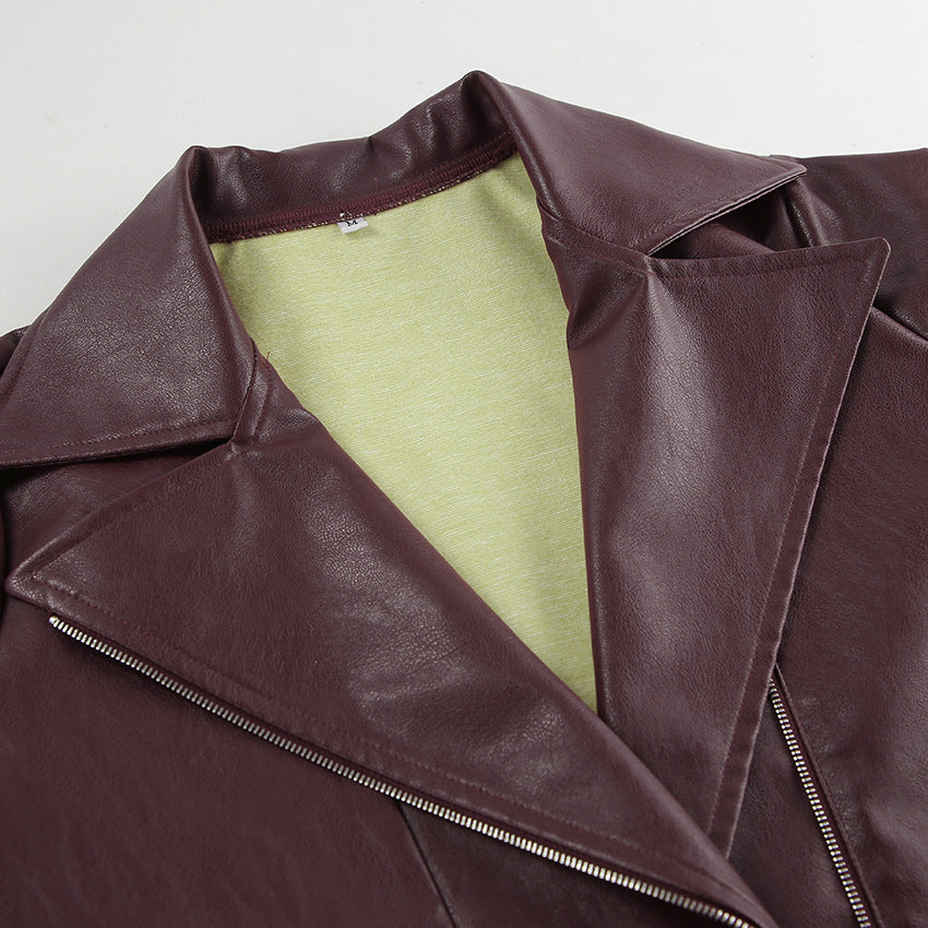 90s Retro Vegan Leather Jacket Burgundy