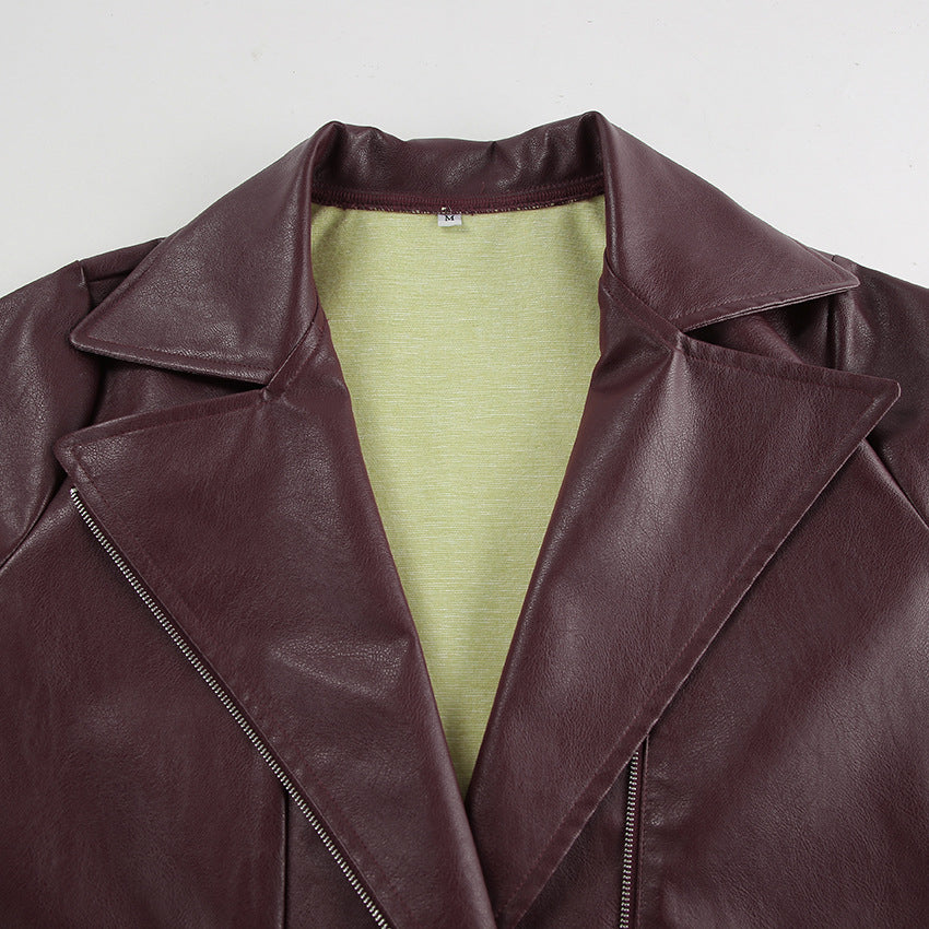 90s Retro Vegan Leather Jacket Burgundy