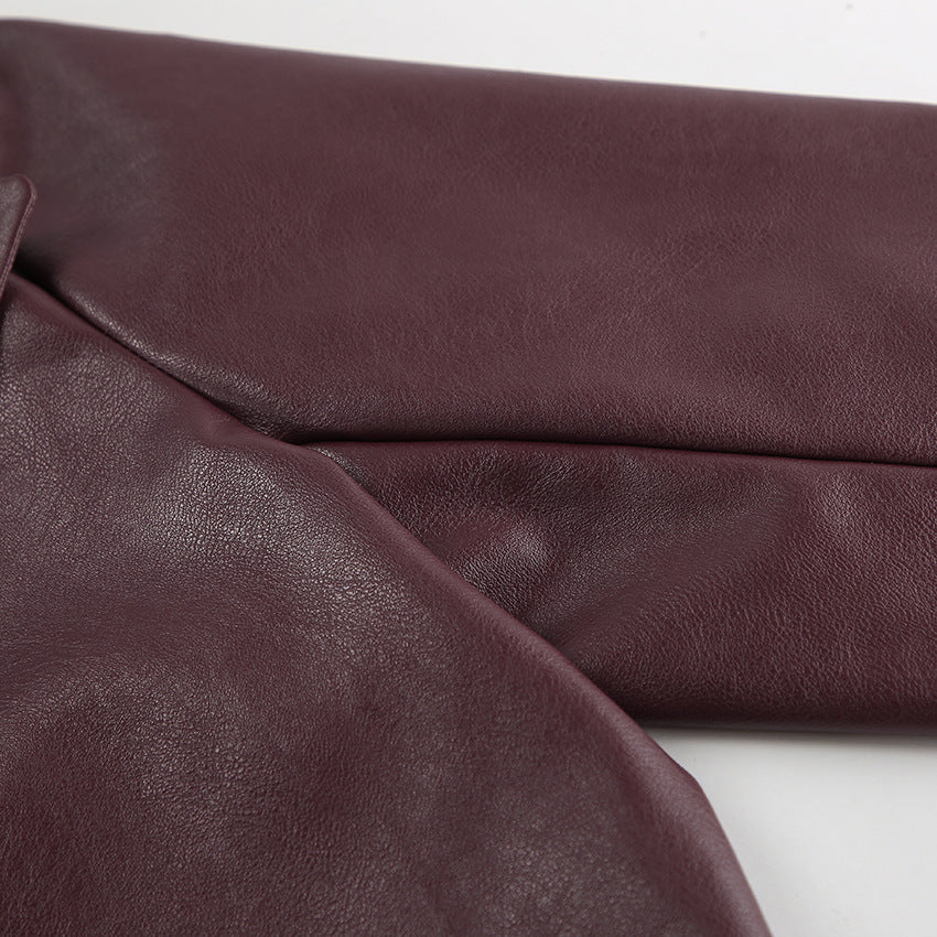 90s Retro Vegan Leather Jacket Burgundy