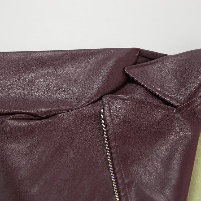 90s Retro Vegan Leather Jacket Burgundy
