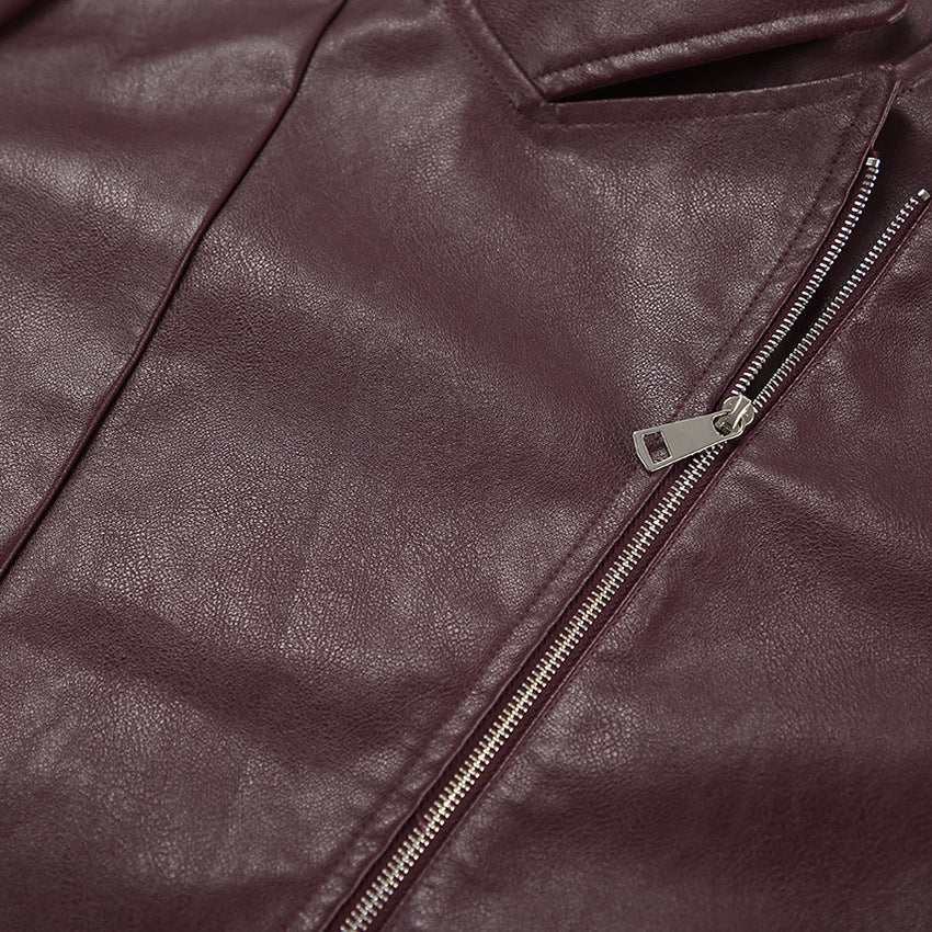 90s Retro Vegan Leather Jacket Burgundy