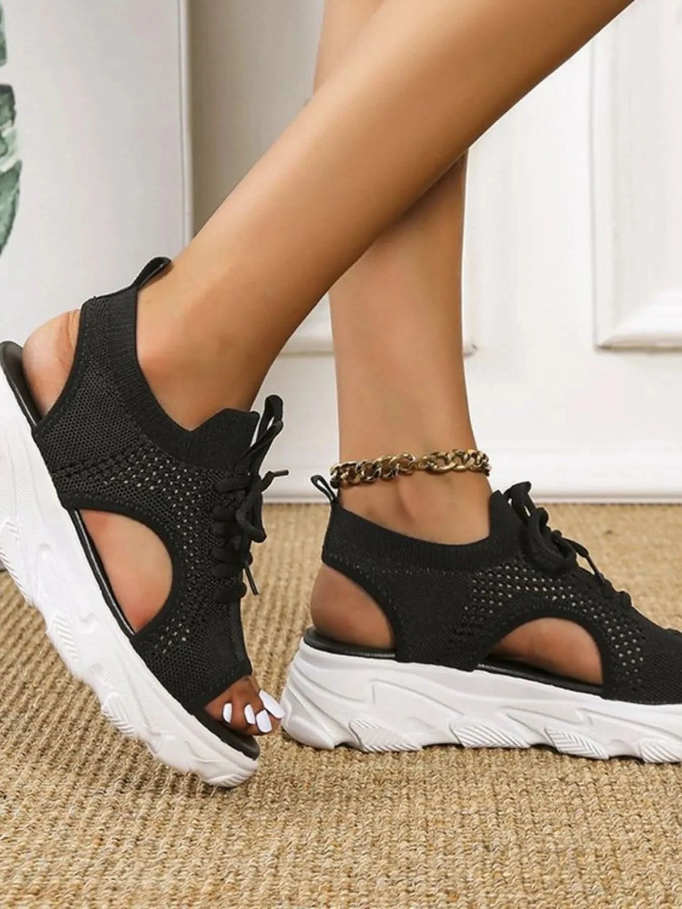 Open Toe Lace Up Sandals
