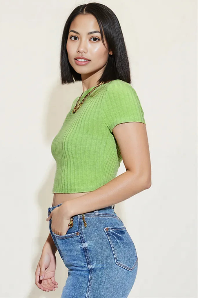 Basic Bae Full Size Ribbed Round Neck Short Sleeve T-Shirt