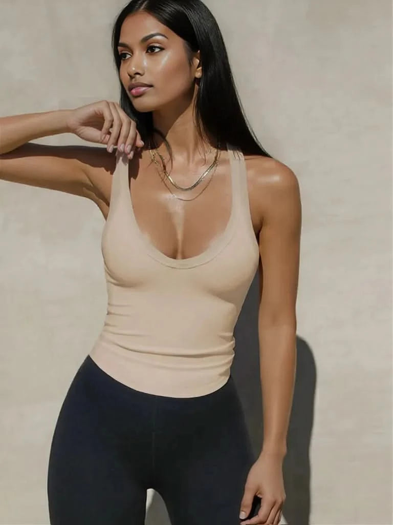 Scoop Neck Wide Strap Tank Tan
