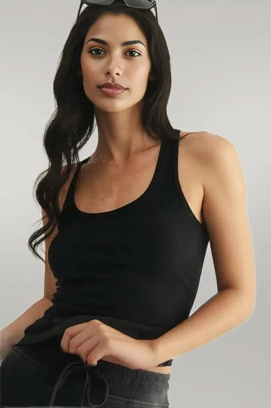 MONO B Slim Fit Scoop Neck Tank BLACK