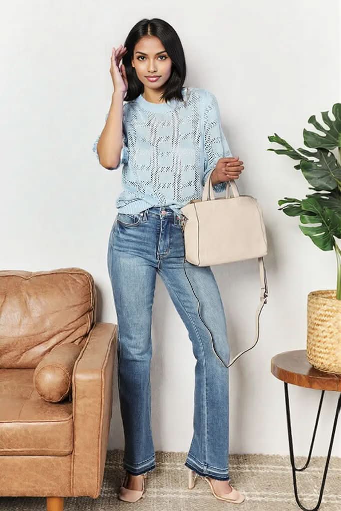 Mandy Ribbed Trim Round Neck Knit Top