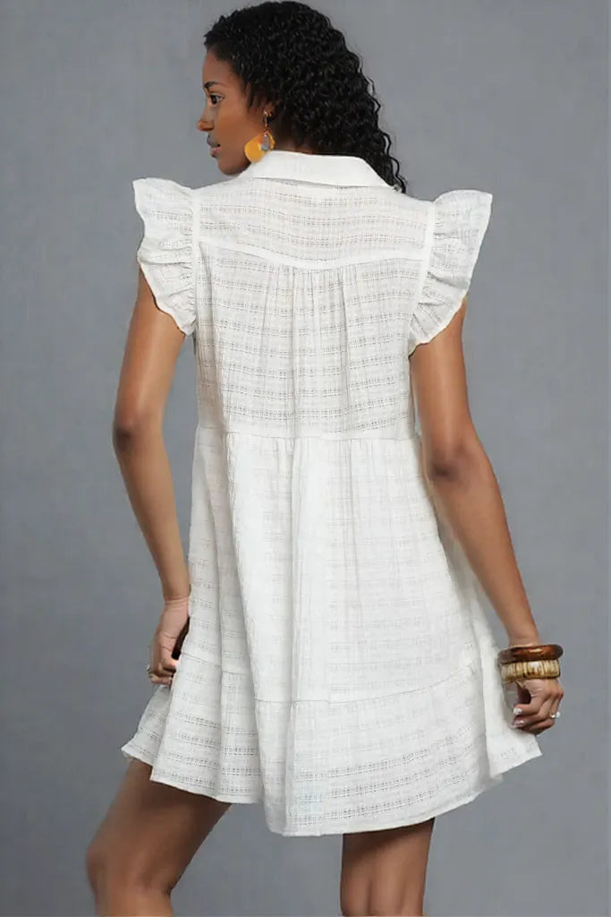 Umgee Ruffle Cap Sleeve Textured Mini Dress