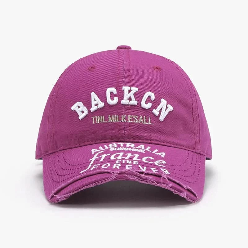 Letter Embroidered Cotton Baseball Cap Red-Violet One Size