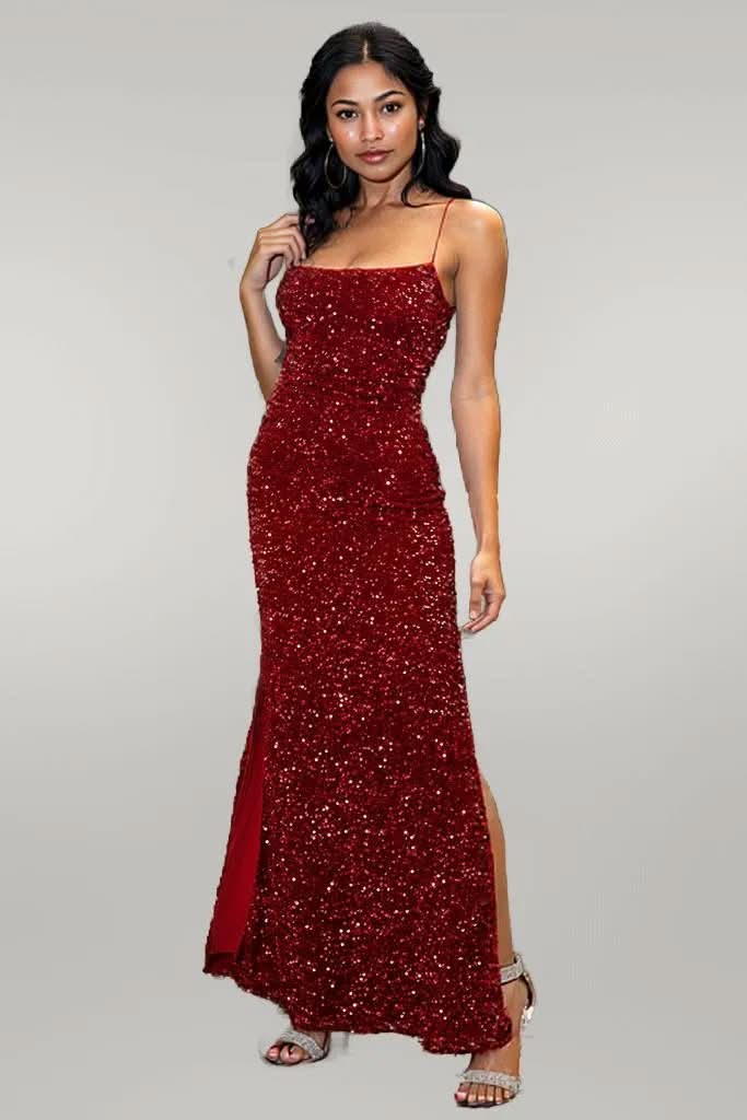 Sequin Backless Split Maxi Dress