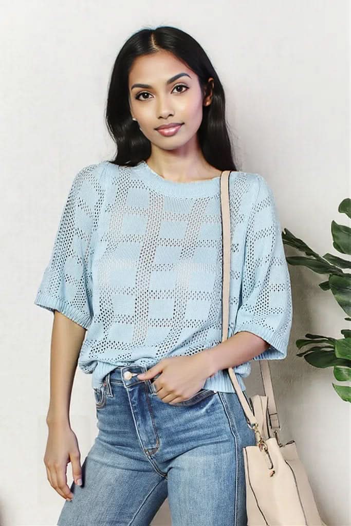 Mandy Ribbed Trim Round Neck Knit Top