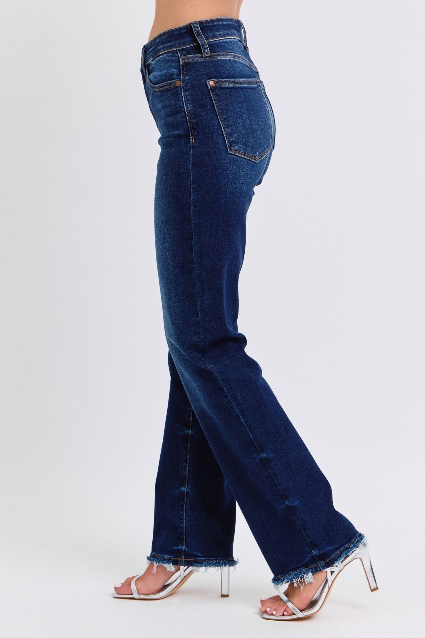 Judy Blue Full Size Raw Hem Straight Leg Jeans Dark