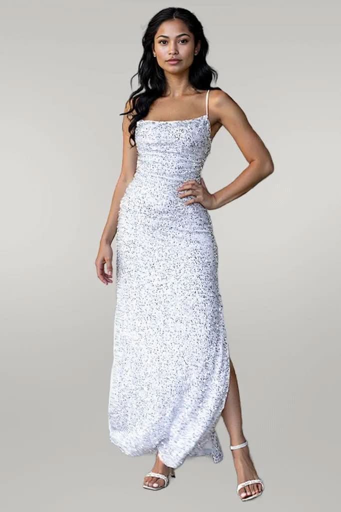 Sequin Backless Split Maxi Dress