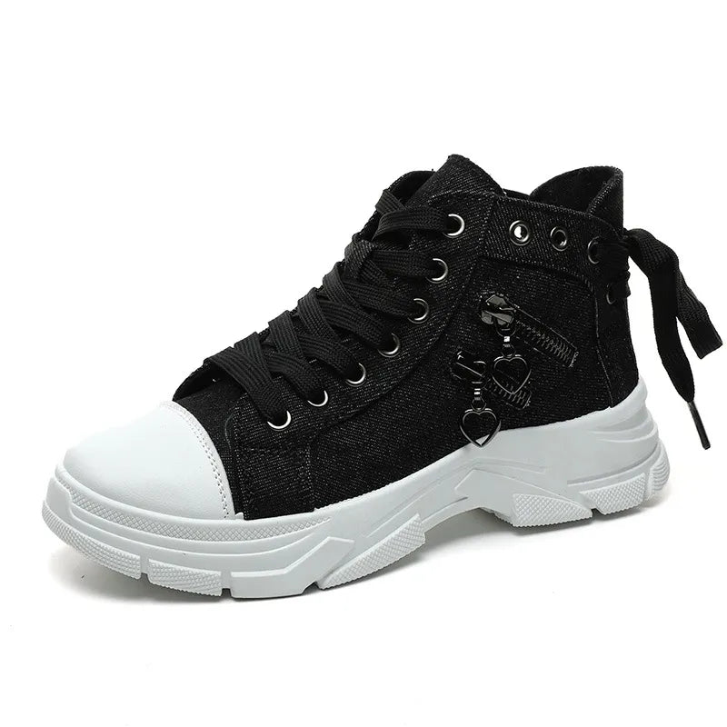 Decor Zipper Lace Up Round Toe Platform Sneakers