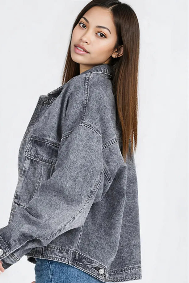 Collared Neck Button Up Denim Jacket
