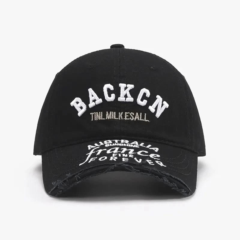 Letter Embroidered Cotton Baseball Cap Black One Size