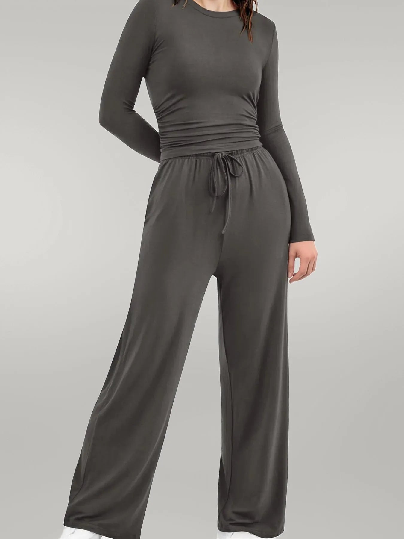 Round Neck Long Sleeve Top and Pants Set