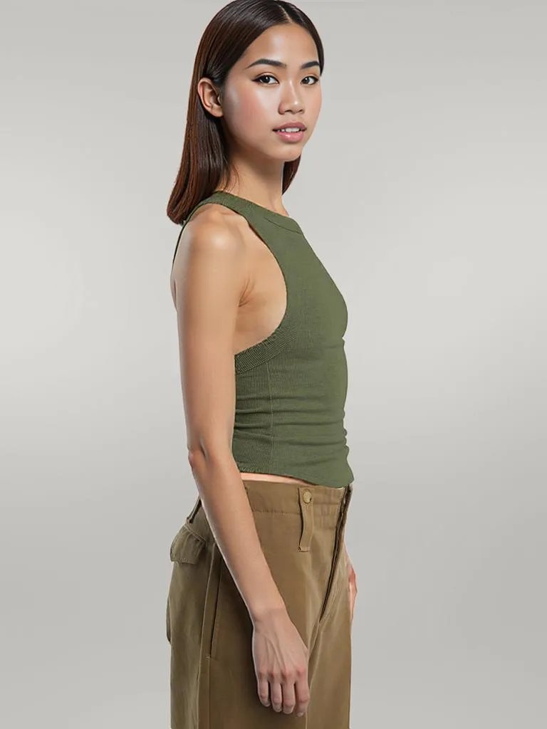 Halter Neck Ribbed Cropped Top