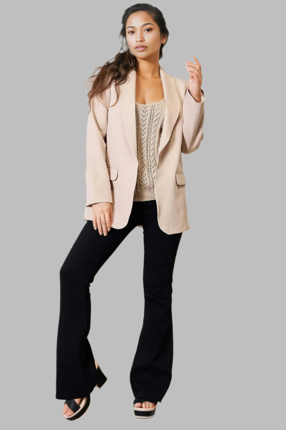 Devine Shawl Collar Long Sleeve Blazer