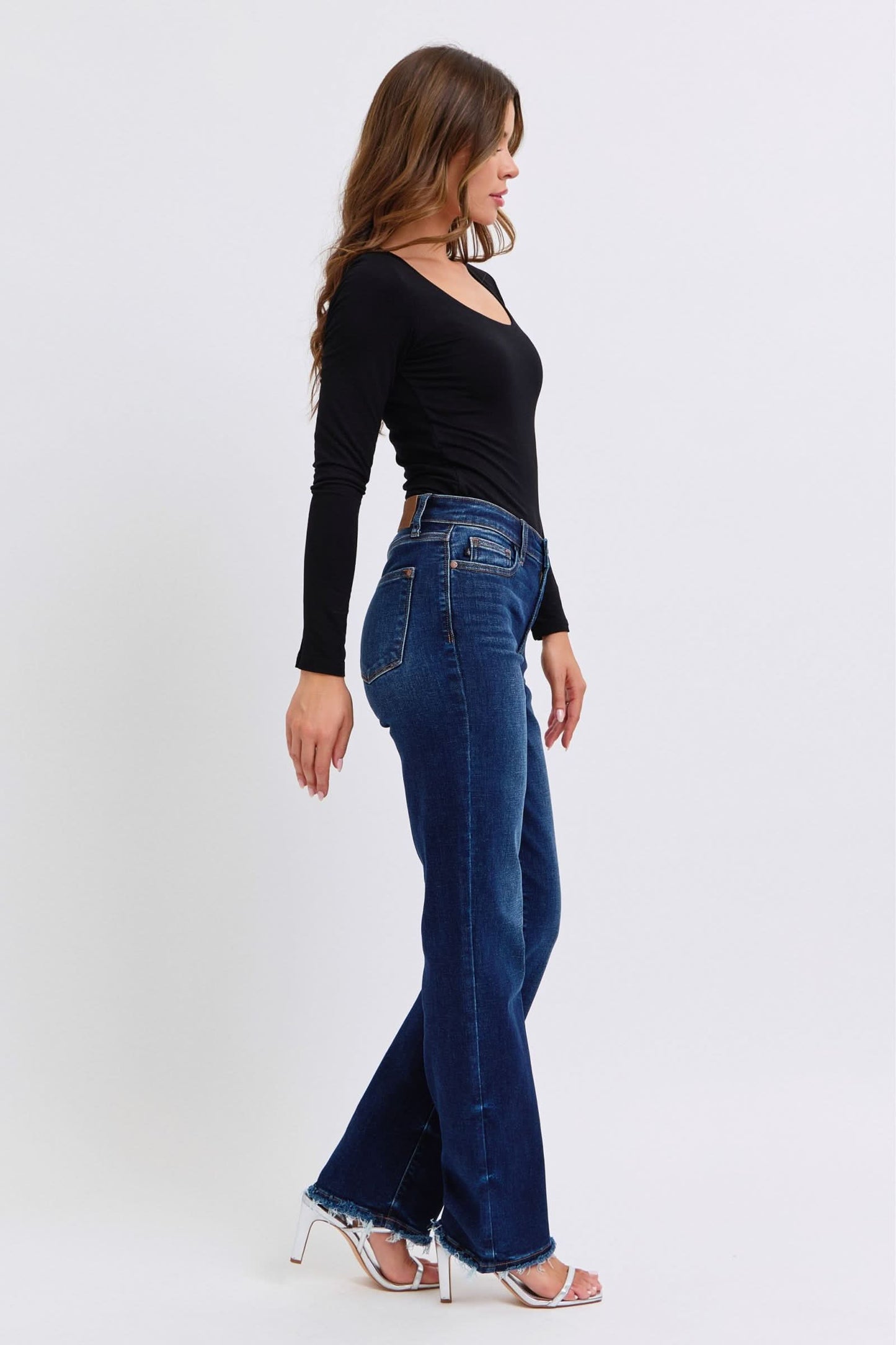 Judy Blue Full Size Raw Hem Straight Leg Jeans Dark